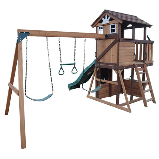 MOUNTPEAK - ELBRUS SWING SET & PLAYHOUSE WITH WOODEN ROOF