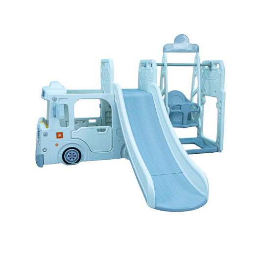 LITTLE TODDLER 3 IN 1 BUS WITH SLIDE - HEIGHT ADJUSTABLE SWING, WHITE AND GREY