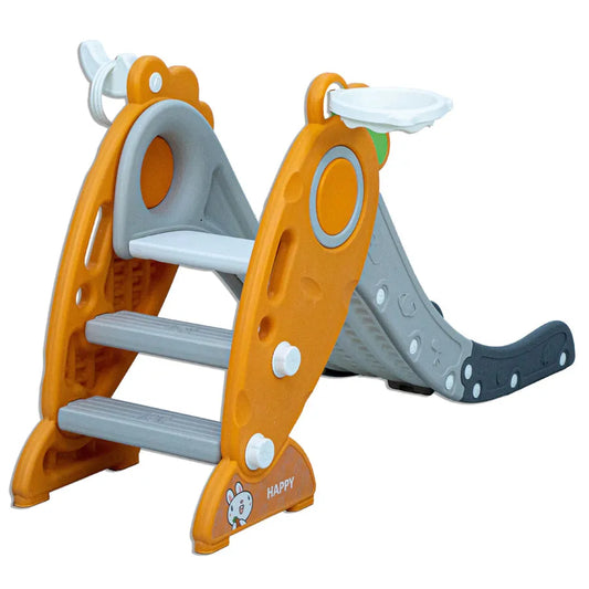 LITTLE TODDLER SMALL SIZE SLIDE WITH BASKETBALL HOOP , GREEN-GREY